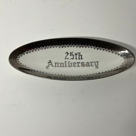 Vintage Norcrest Fine China 25th Anniversary Dish B-392 White with Silver Trim - Picture 2 of 6